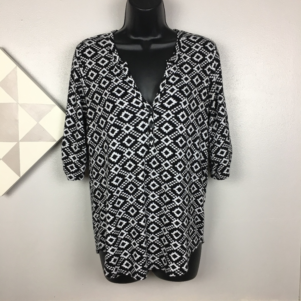 Market and Spruce Edmond Henley Knit Top Black S